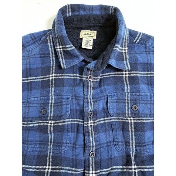LL Bean Kids Large 14-16 Fleece Lined Blue Button Up Flannel Shirt Shacket - Picture 2 of 9